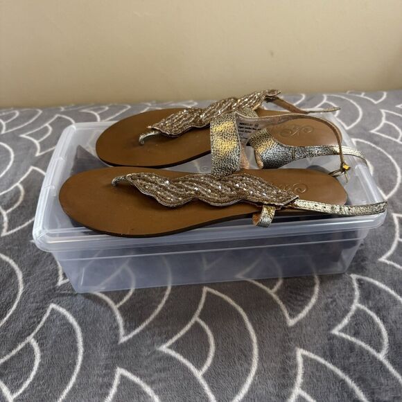Naughty Monkey Tan Leather Open Toe Thong Sandals Women's Sz 9.5 - Picture 2 of 15